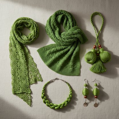 Knitsilk Premium Recycled Sari Silk Yarn –  Parrot Green Color (100 Grams)