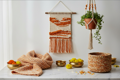 Knitsilk Recycled Shibori Sari Silk Ribbon Yarn-Orange| Best for Crochet, Knitting, and Embroidery |50 GMS-30 Yards