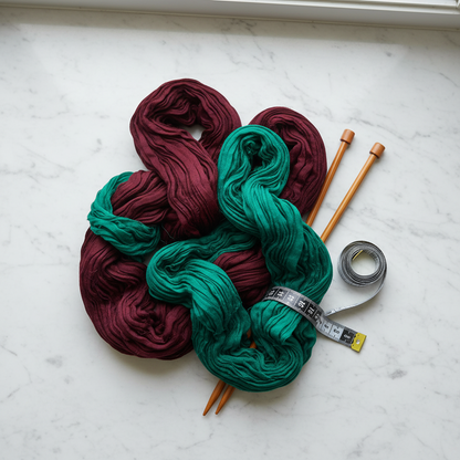 Knitsilk Super Bulky Hand Dyed Soft Sari Silk & Chiffon Ribbon Yarn, Brown and Green