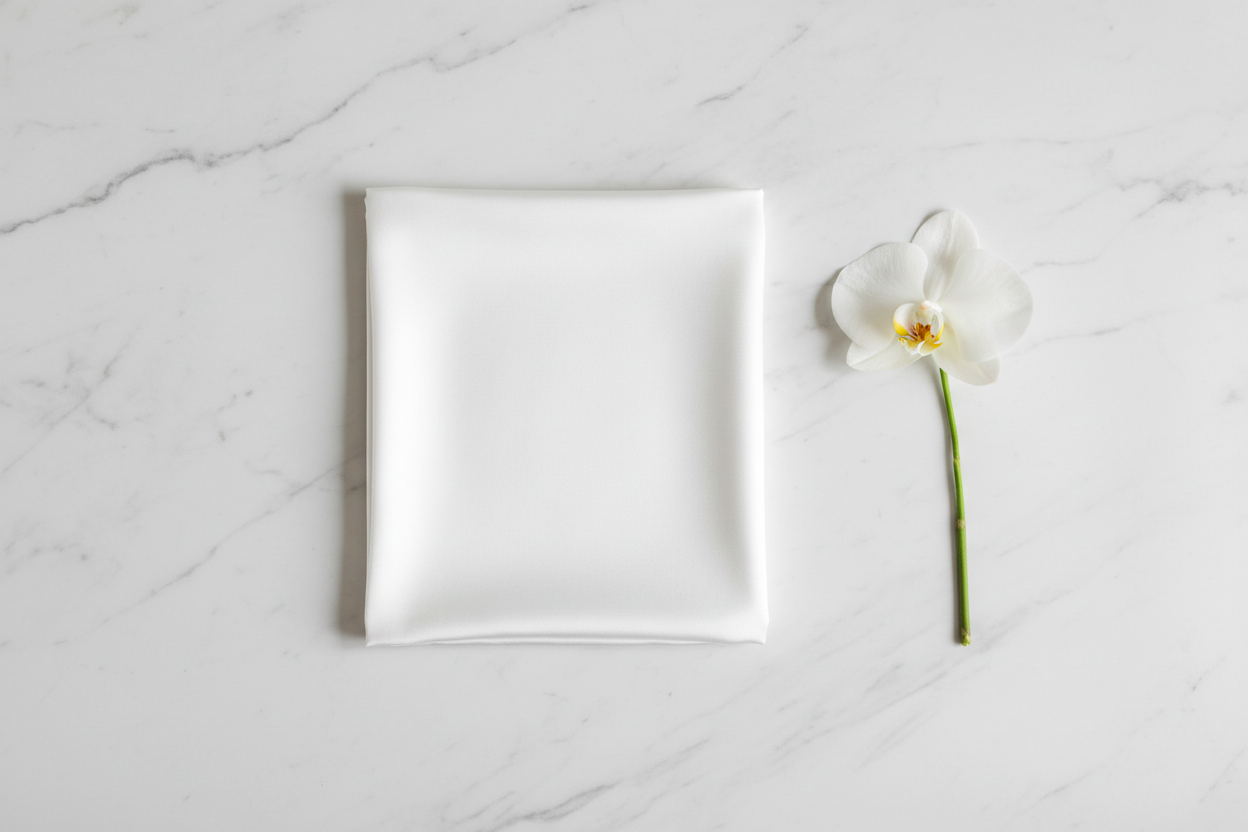 Flat Lay – White Marble with Orchid