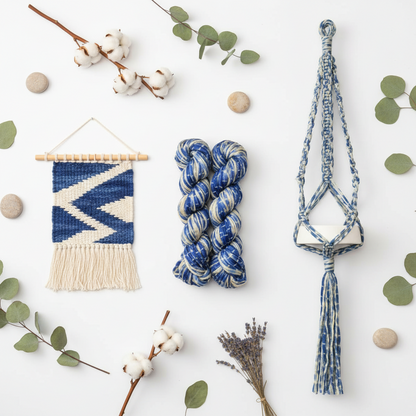 Knitsilk Recycled Shibori Sari Silk Ribbon Yarn-Royal blue| Best for Crochet, Knitting, and Embroidery |50 GMS-30 Yards