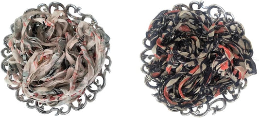 Knitsilk 100% Silk Chiffon Frayed Bulky Printed Ribbon – 25 Yards × 2 Pack