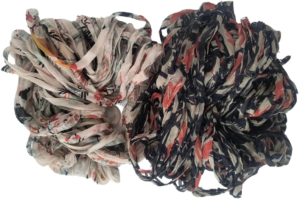 Knitsilk 100% Silk Chiffon Frayed Bulky Printed Ribbon – 25 Yards × 2 Pack