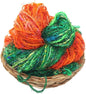 Knitsilk Handspun Recycled Sari Silk Yarn – Orange & Green Combo | 2 x 100g Skeins | Eco-Friendly Bulky Yarn for Knitting, Crocheting & Weaving