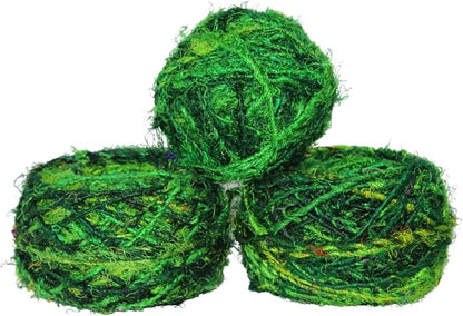 Knitsilk Recycled Sari Silk Yarn – Ocean of Green Colour | 85 Yards | 100g | Eco-Friendly Handspun Fiber for Knitting, Crochet & Weaving
