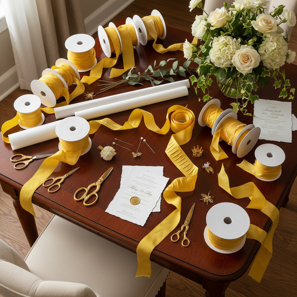 Knitsilk Luxurious Dupioni Satin Ribbon (1.5 "x 7yds x 3count), Yellow Ribbon Set for Gift Wrapping, Decorating Bouquet Wrap and Crafts