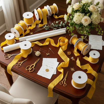 Knitsilk Luxurious Dupioni Satin Ribbon (1.5 "x 7yds x 3count), Yellow Ribbon Set for Gift Wrapping, Decorating Bouquet Wrap and Crafts