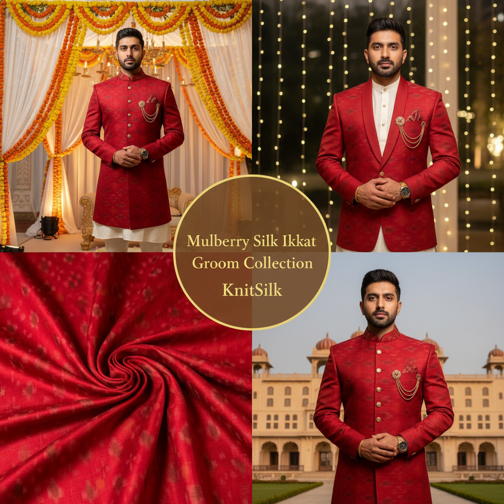 Groom Wedding Collage - Real Ikkat Fabric