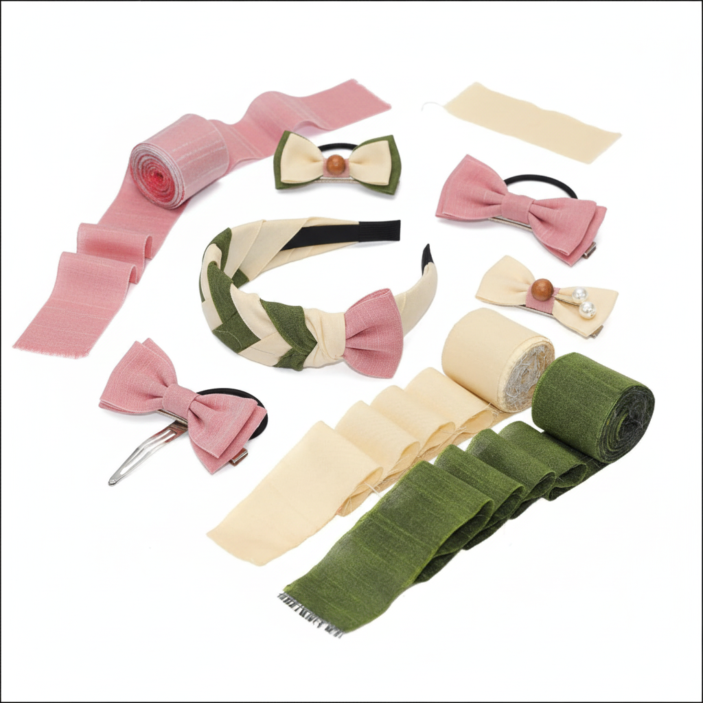 Knitsilk Luxurious Dupioni Satin Ribbon (1.5 "x 7yds x 3count),Green and Cream  Ribbon Set for Gift Wrapping, Decorating Bouquet Wrap and Crafts