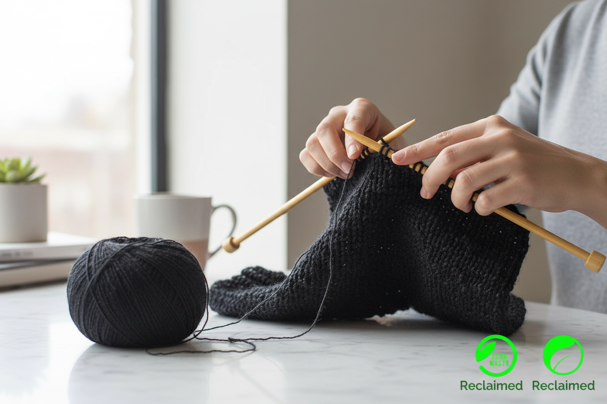 Knitsilk Premium Recycled Sari Silk Yarn – Black Color (100 Grams)