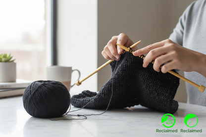 Knitsilk Premium Recycled Sari Silk Yarn – Black Color (100 Grams)