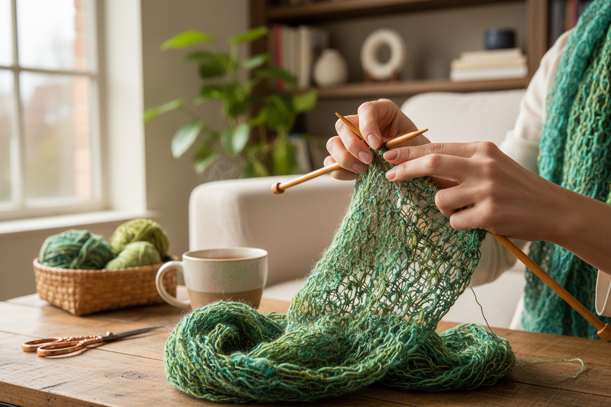 Knitsilk Premium Recycled Sari Silk Yarn – Green Color (100 Grams)