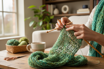 Knitsilk Premium Recycled Sari Silk Yarn – Green Color (100 Grams)