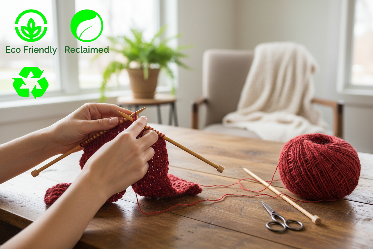 Hands Knitting with Red Silk Yarn