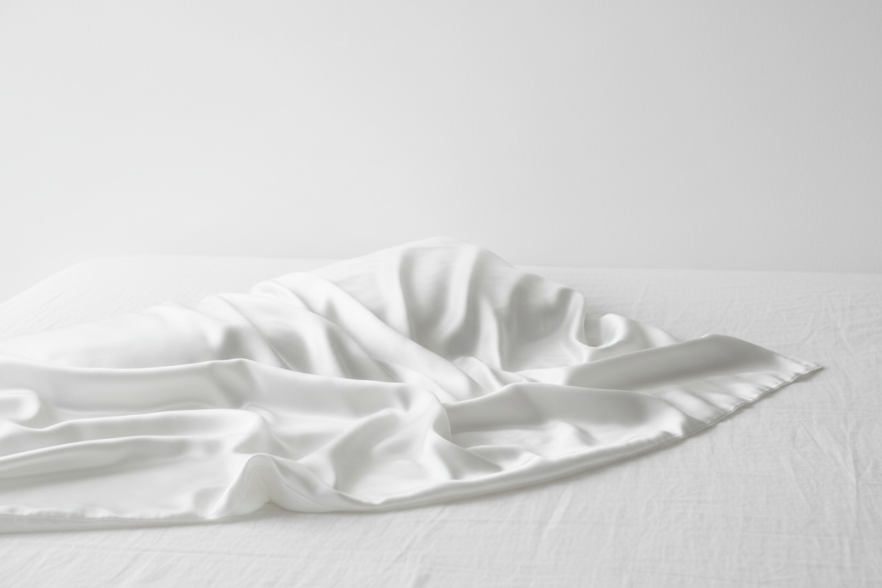 Hero – White Silk Pillowcase on Bed