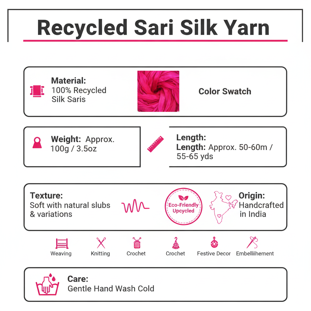 Knitsilk Recycled Sari Silk Ribbon Yarn — Super Bulky Hot pink(50g / 30 yd)