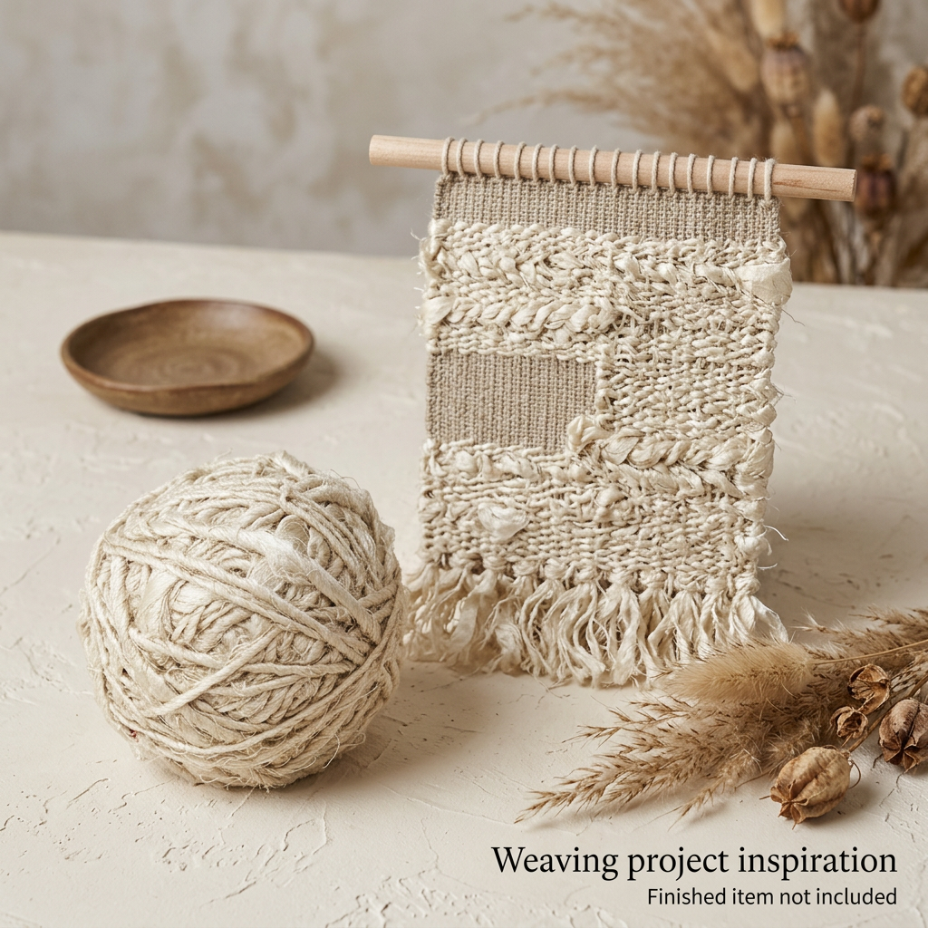 Off white sari silk woven wall hanging project inspiration; finished item not included.