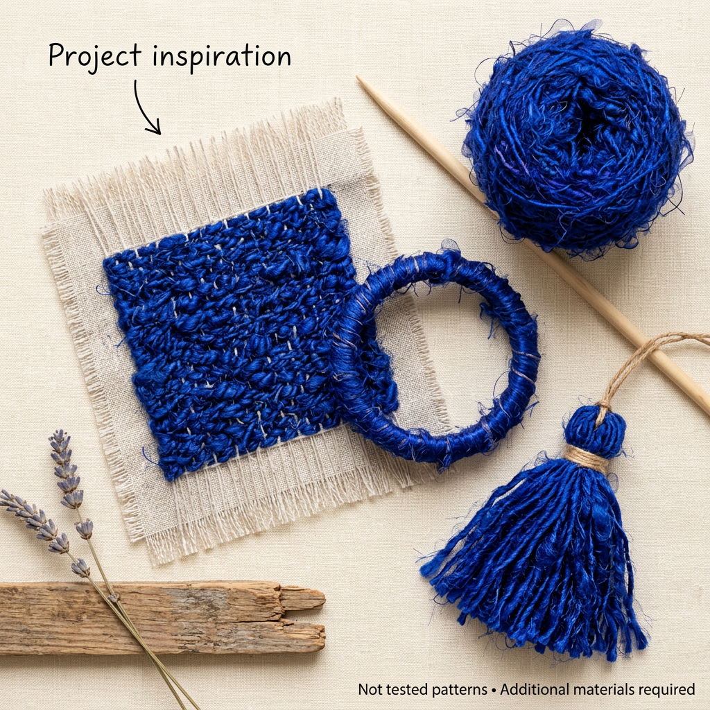 Blue sari silk woven panel, wrapped bangle and tassel project inspiration; not tested patterns, additional materials required.