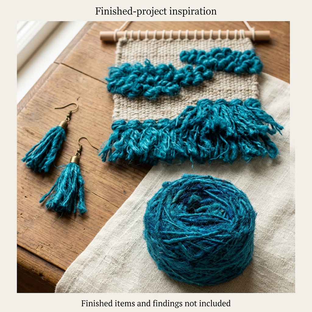 Aqua blue sari silk woven panel and tassel jewellery project inspiration; finished items and findings not included.