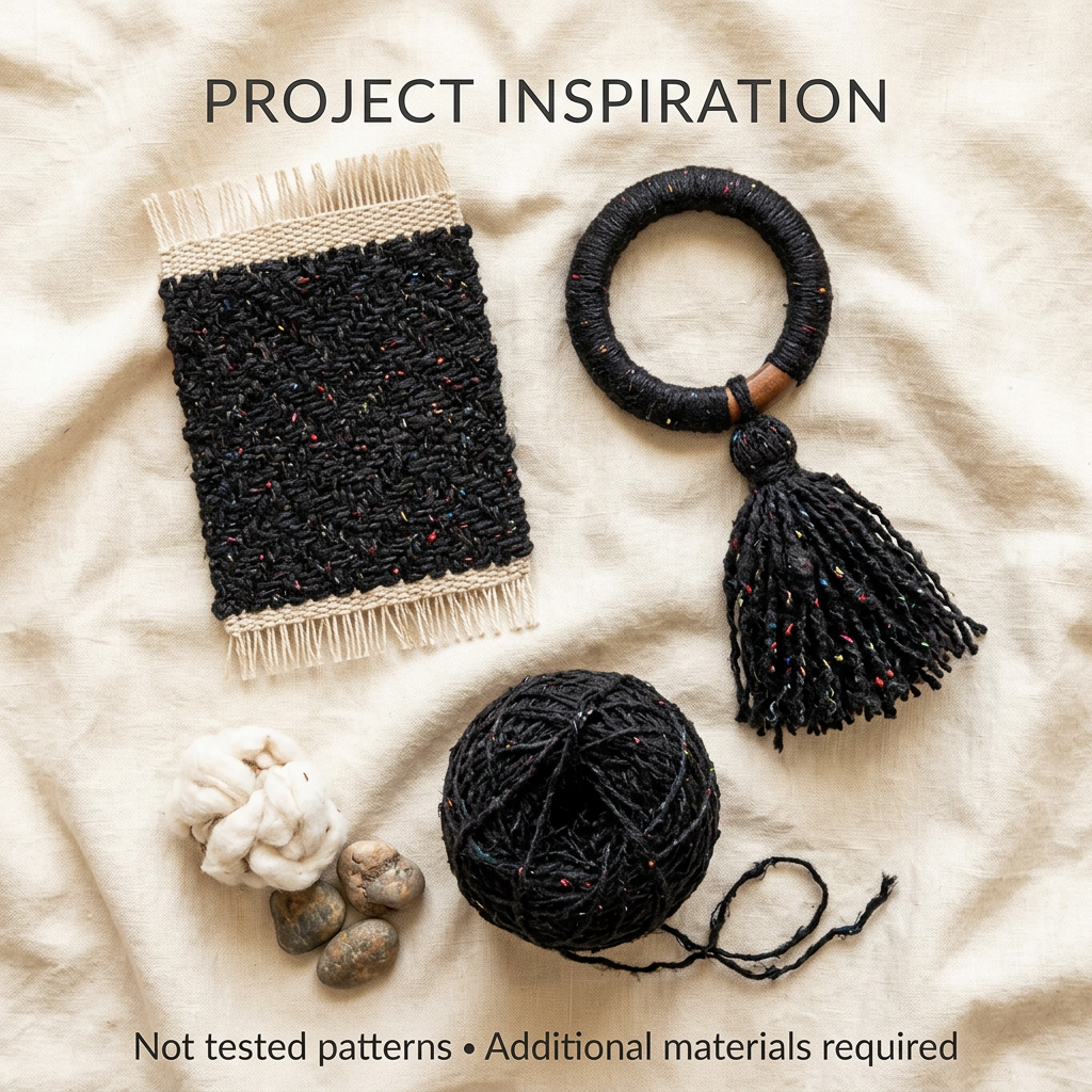 Black sari silk woven panel, wrapped bangle and tassel project inspiration; not tested patterns, additional materials required.