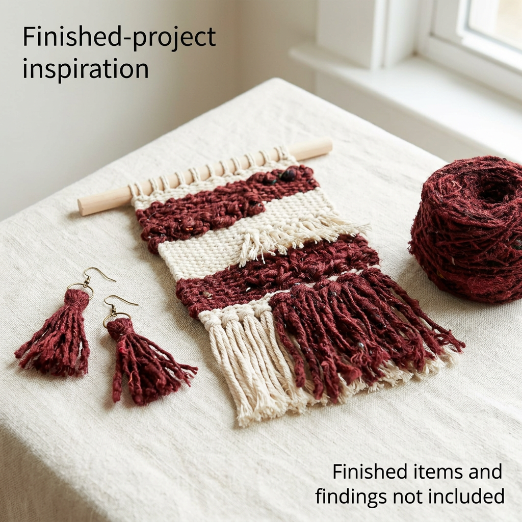Brown sari silk woven panel and tassel jewellery project inspiration; finished items and findings not included.