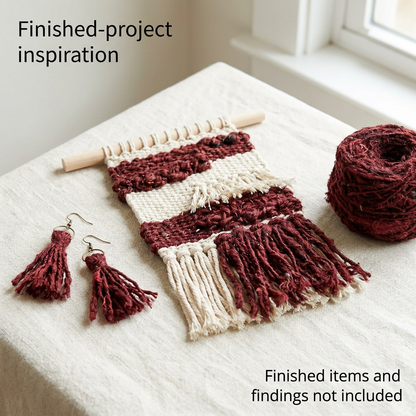Brown sari silk woven panel and tassel jewellery project inspiration; finished items and findings not included.