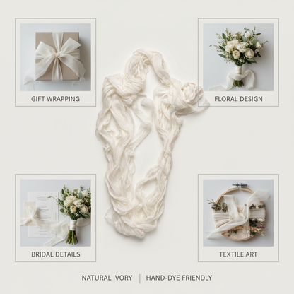 Infographic showing gift wrapping, floral design, bridal details, and textile art uses