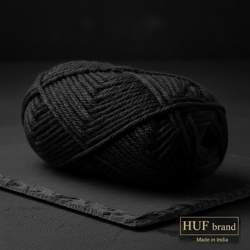 HUF BabyPlush Black yarn close-up macro texture – cinematic hero image showing plush fiber quality