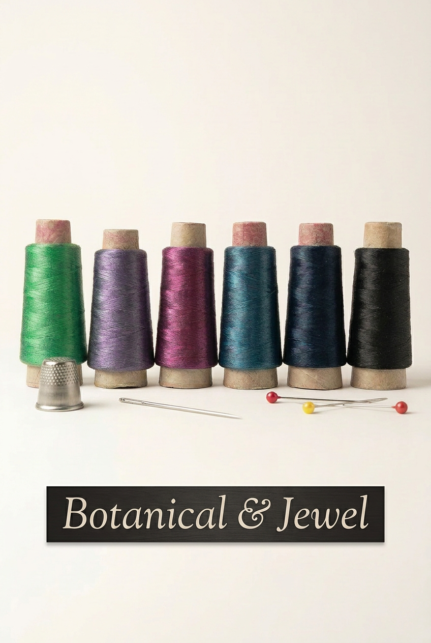 KnitSilk six-cone silk-cotton thread collection captioned Botanical & Jewel