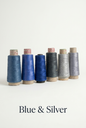 KnitSilk six-cone silk-cotton thread collection captioned Blue & Silver