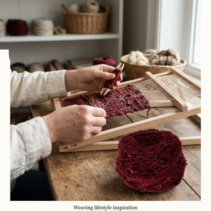 Lifestyle weaving inspiration using Brown textured recycled sari silk yarn.