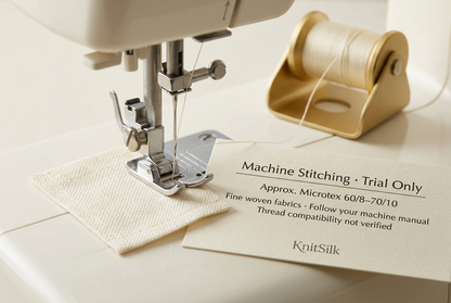 Illustrative machine stitching trial guide, approximate Microtex 60/8–70/10, thread compatibility not verified