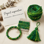 Ocean of Green sari silk woven panel, wrapped bangle and tassel project inspiration; not tested patterns, additional materials required.