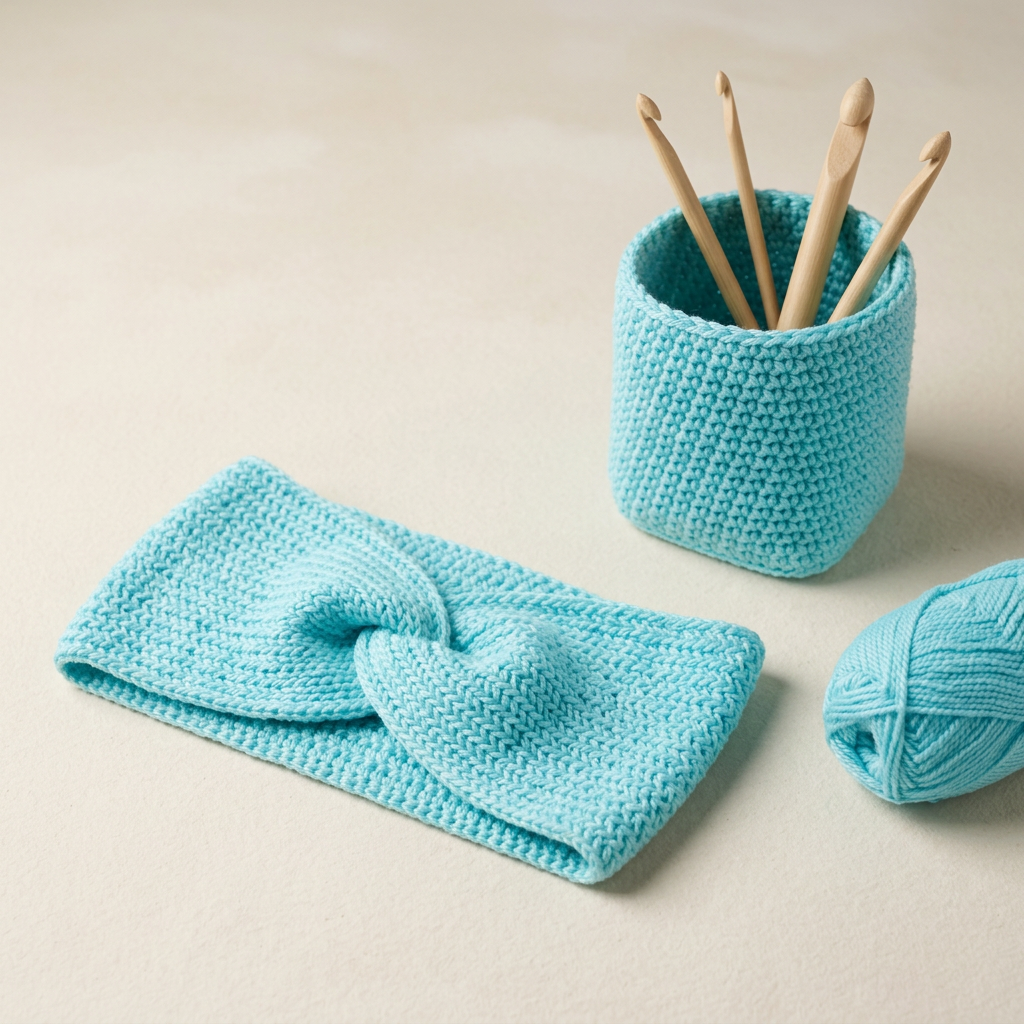 Project inspiration: Glacier Mint CottonPearl crochet headband and organiser