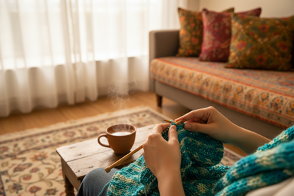 Knitsilk Recycled Shibori Sari Silk Ribbon Yarn-Light Blue| Best for Crochet, Knitting, and Embroidery |50 GMS-30 Yards