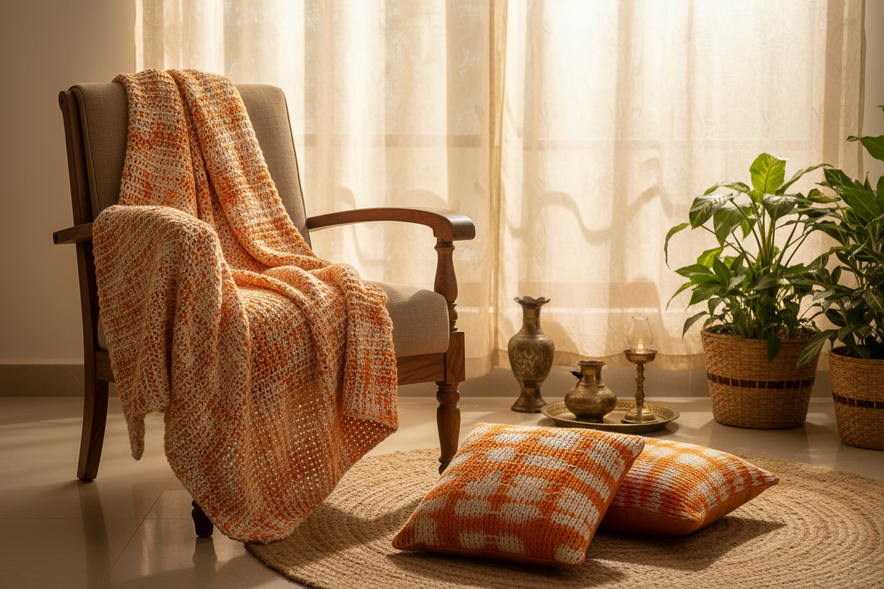 Knitsilk Recycled Shibori Sari Silk Ribbon Yarn-Orange| Best for Crochet, Knitting, and Embroidery |50 GMS-30 Yards