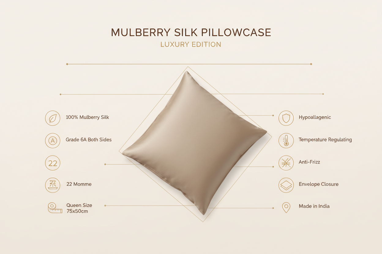 Infographic – Beige Silk Pillowcase Specs