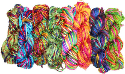 Knitsilk Kohinoor Premium Recycled Sari Silk Yarn - Unique Multicolor 100 Grams | 120+ Yards | Knit, Crochet, Weave, Crafting, Jewelry