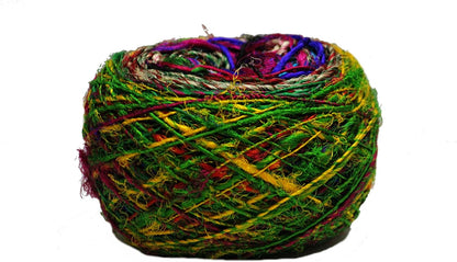 Knitsilk Kohinoor Premium Recycled Sari Silk Yarn - Unique Multicolor 100 Grams | 120+ Yards | Knit, Crochet, Weave, Crafting, Jewelry