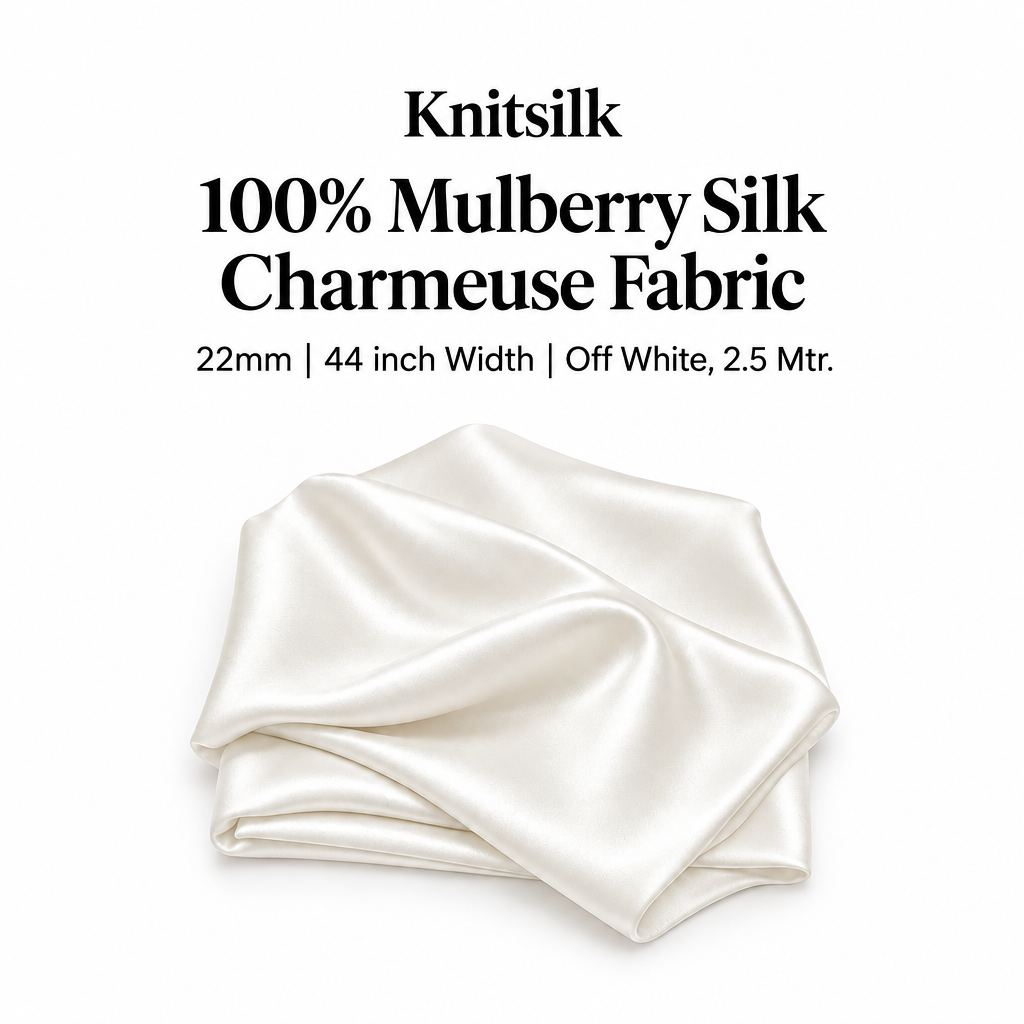 KnitSilk 22mm Off White 2.5-meter Charmeuse fabric main image with text