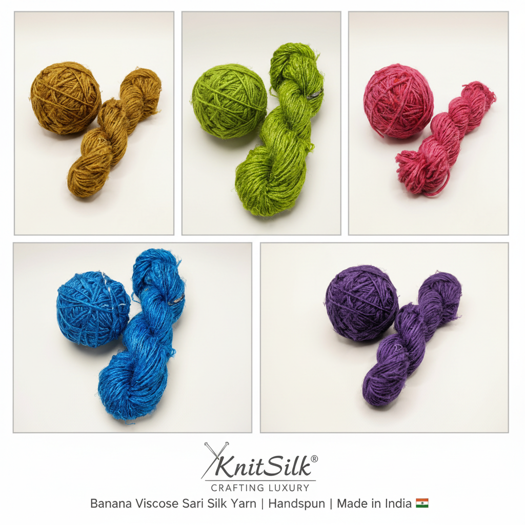 KnitSilk 5-Color Banana Viscose Sari Silk Yarn Collage