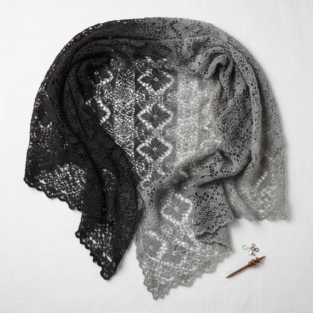 Knitsilk 3 Ply 100% Mulberry Silk Lace Weight Yarn –Black and Grey(50g / 260 Yards)