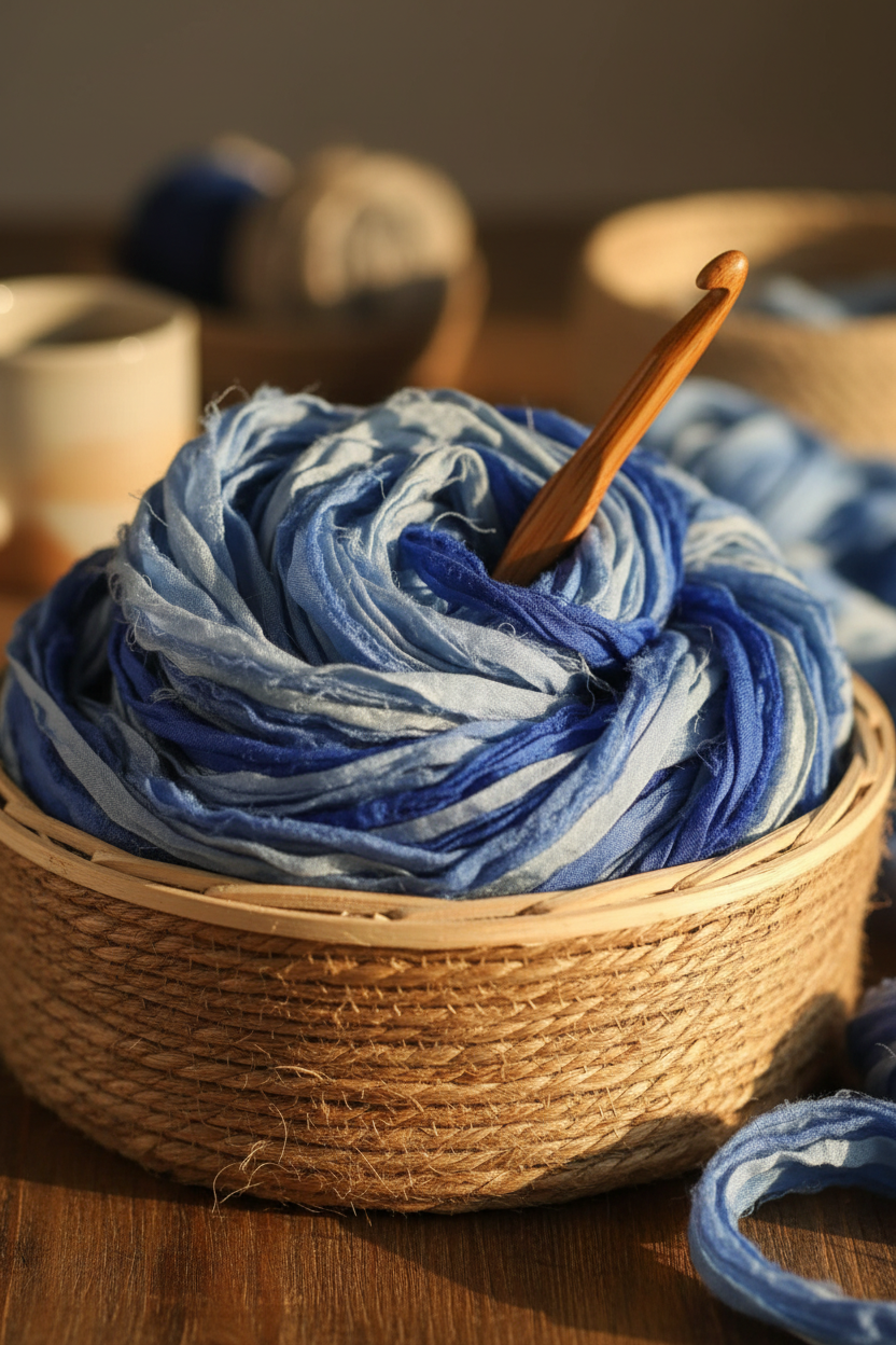 Knitsilk Recycled Sari Silk Ribbon |Best for Crochet, Knitting and Jewelry Making |50 GMS-30Yards-Blue Ombre