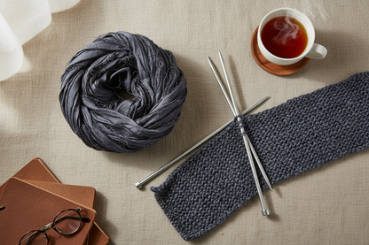 Knitsilk Super Bulky Recycled Sari Silk Ribbon Yarn | 50 GMS-25+ Yards |Charcoal-Grey