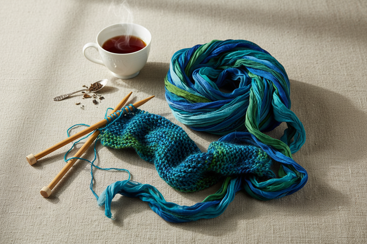 Knitsilk Super Bulky Recycled Sari Silk Ribbon Yarn | 50 GMS-25+ Yards |Blue galaxy