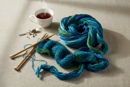 Knitsilk Super Bulky Recycled Sari Silk Ribbon Yarn | 50 GMS-25+ Yards |Blue galaxy