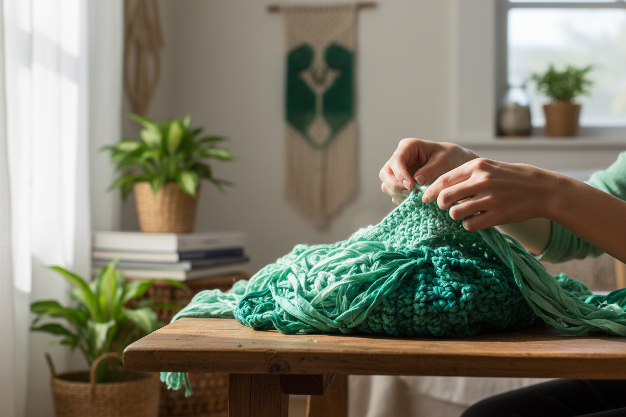 Knitsilk Recycled Sari Silk Ribbon |Best for Crochet, Knitting and Jewelry Making |50 GMS-30Yards-Green Ombre