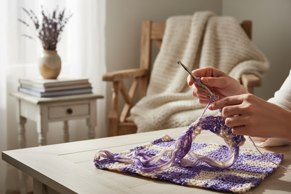 Knitsilk Recycled Shibori Sari Silk Ribbon Yarn-Purple| Best for Crochet, Knitting, and Embroidery |50 GMS-30 Yards