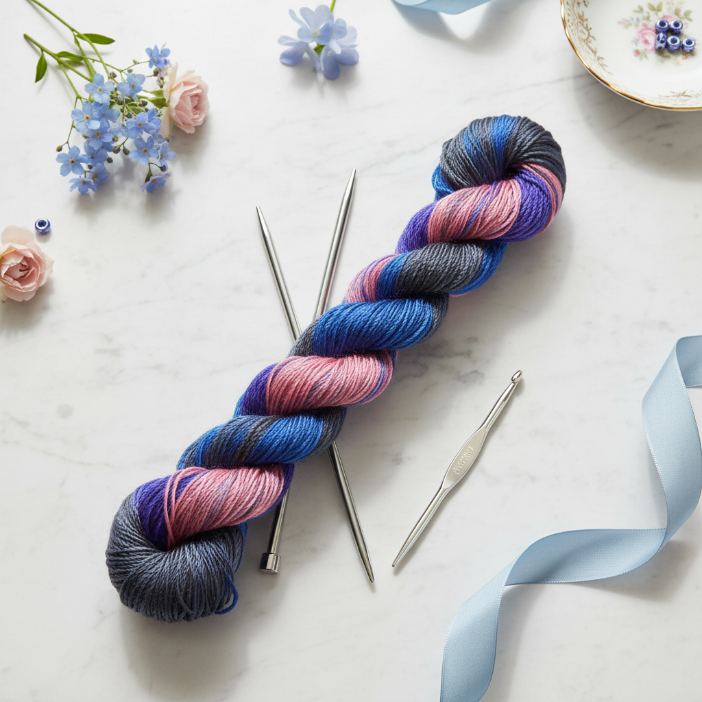 Knitsilk 3 Ply 100% Mulberry Silk Lace Weight Yarn –Blue and Grey(50g / 260 Yards)