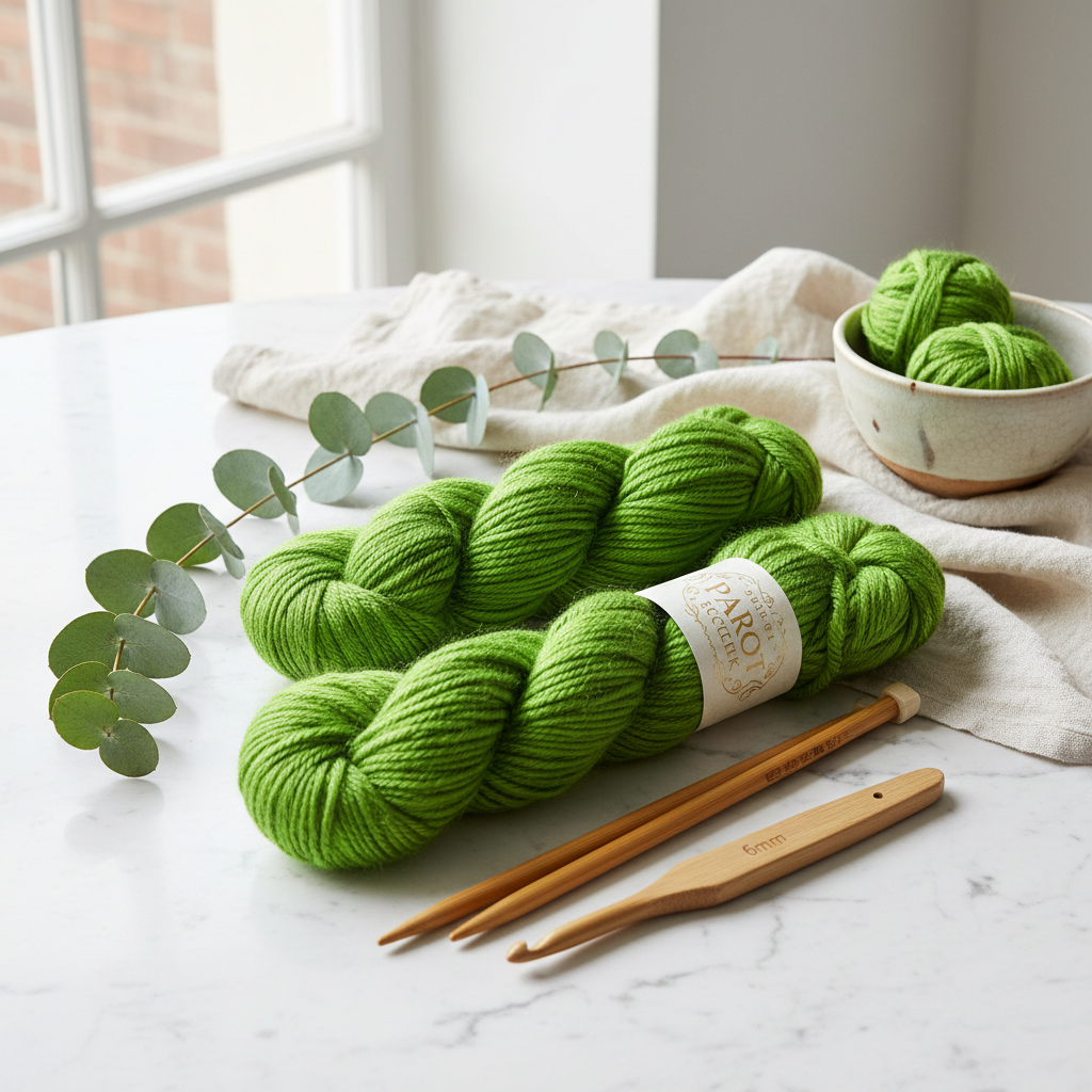 Knitsilk Premium Recycled Sari Silk Yarn –  Parrot Green Color (100 Grams)